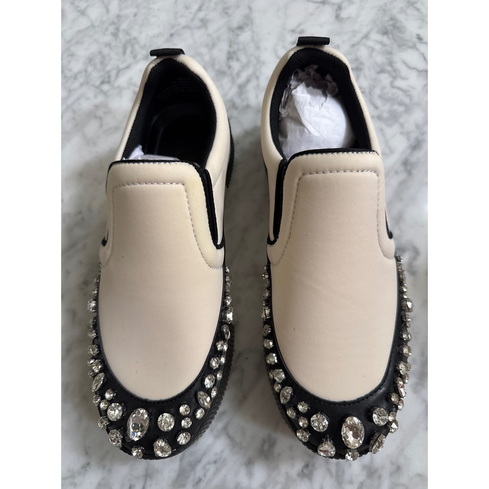 Karl Lagerfeld Paris Ellison Cream Black Crystal Embellished Platform Shoes 10